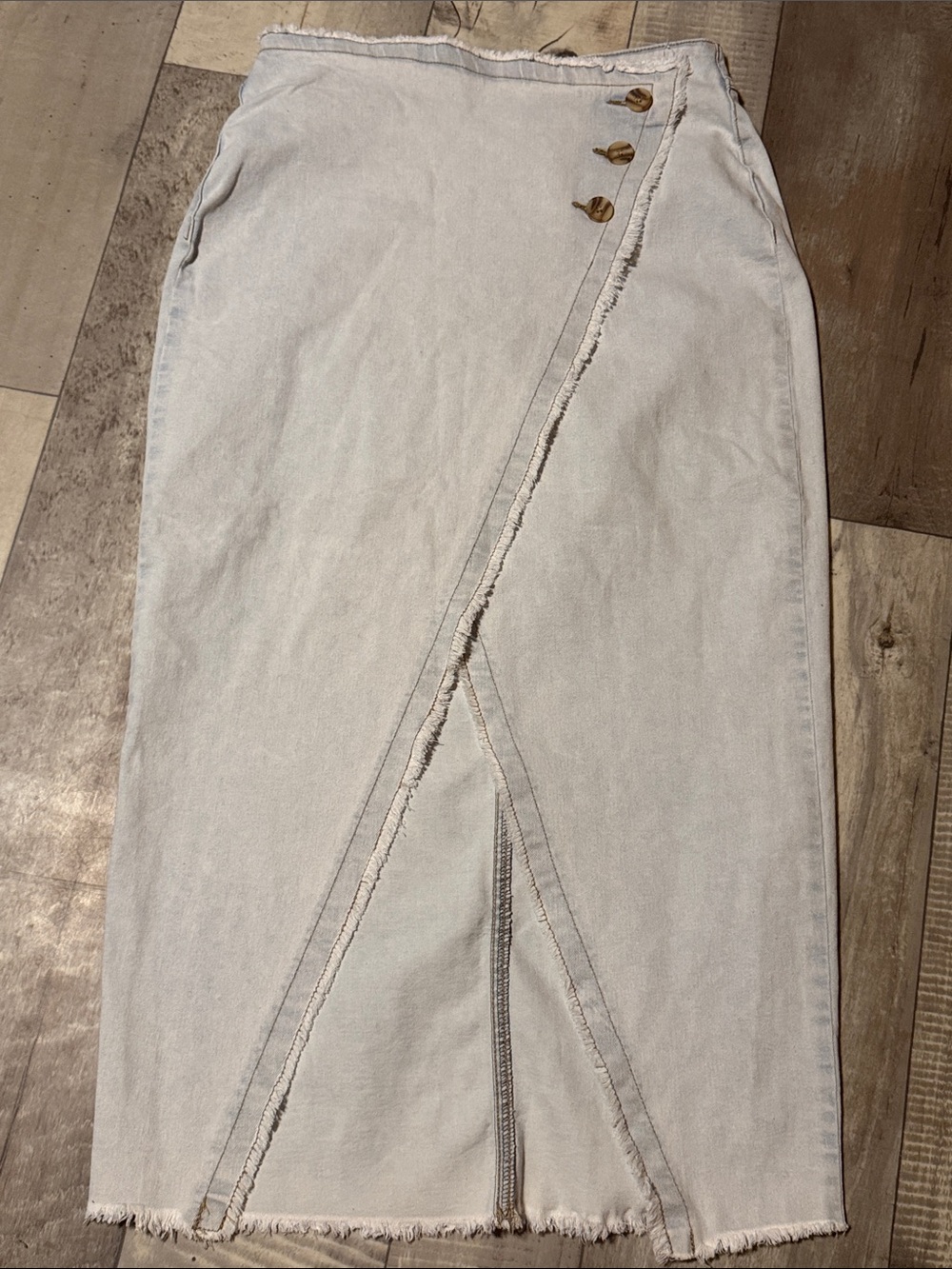 Sincerly Jules Light Blue Wrap Denim Midi Skirt